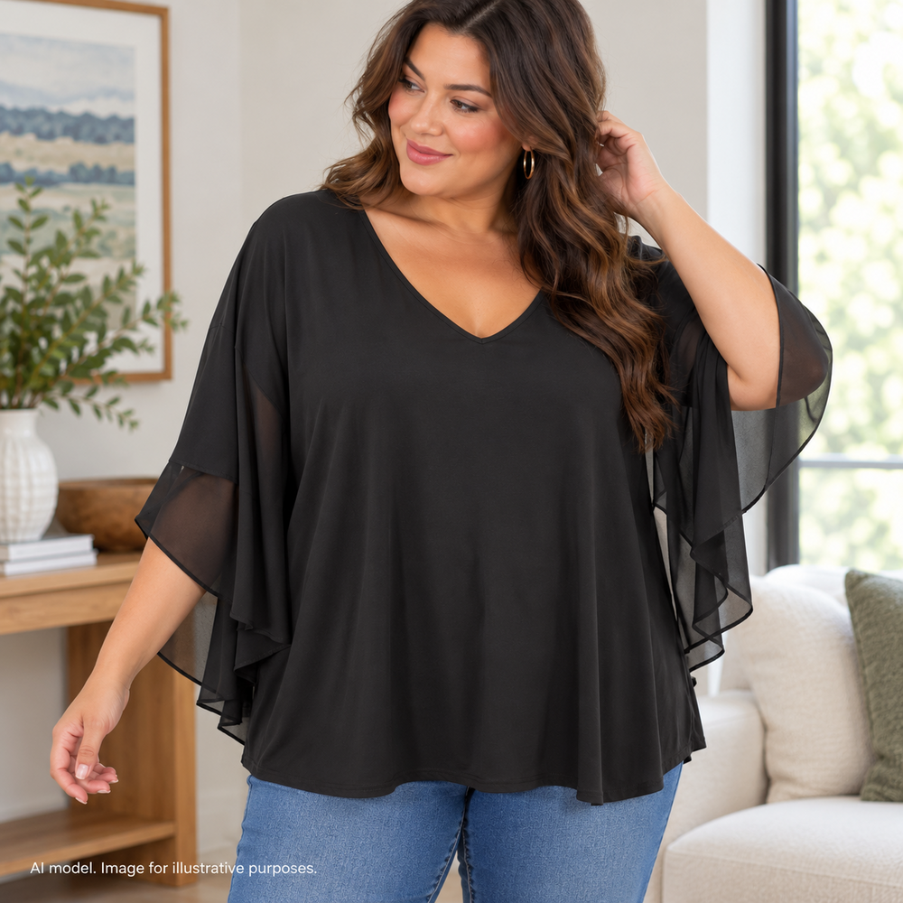 Joan Rivers Shirt Womens XL Black Chiffon Minimalist Flowy Tunic